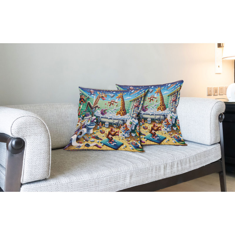 Sea Green Blue and Mustard Polyester Animal Print Pillow Covers