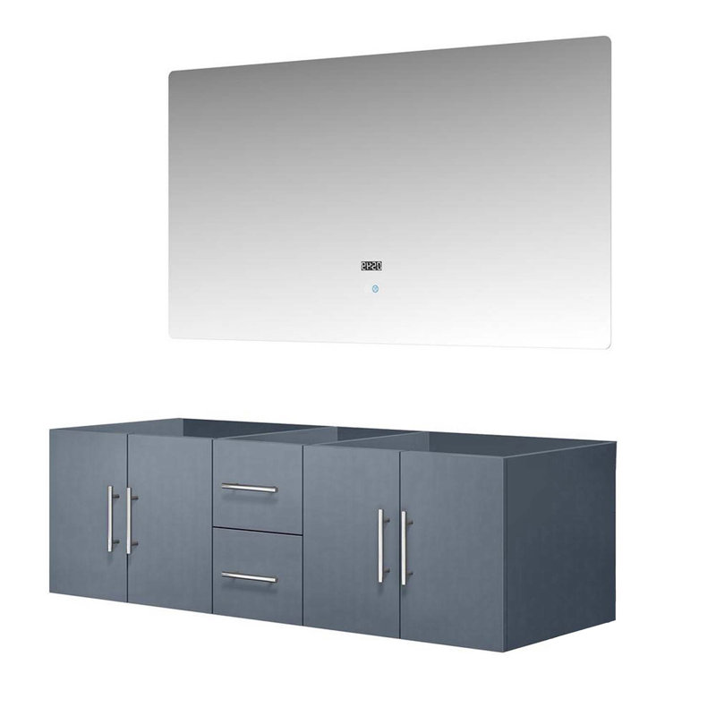 Charmant meuble-lavabo double avec miroir à DEL intégré et rangement abondant, Gris foncé