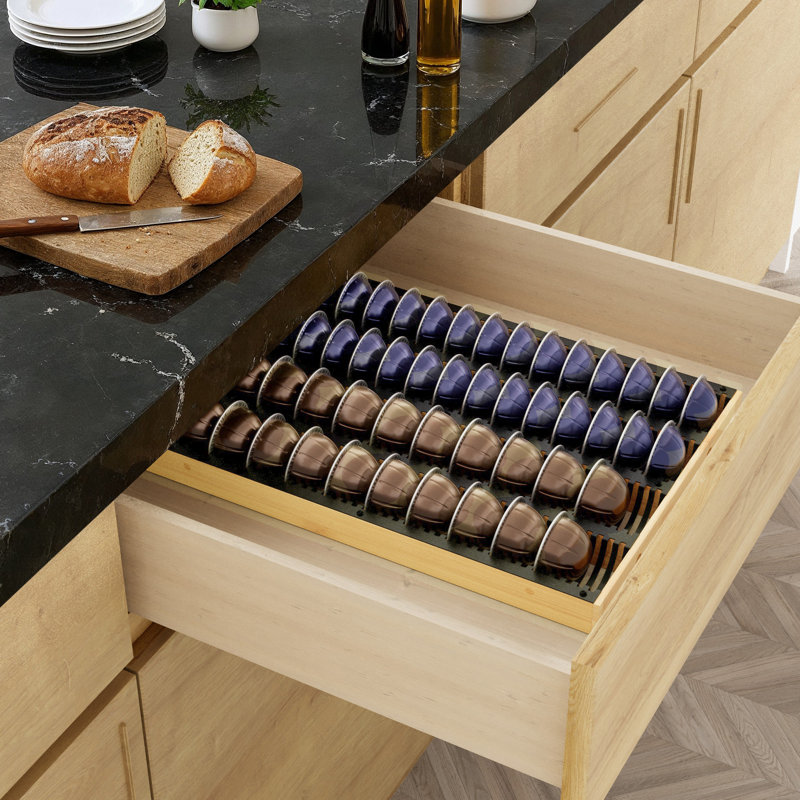 Organisateur de tiroir à café pour capsule Nespresso Vertuo, plateau de rangement en bambou pouvant contenir 40 grandes ou 52 petites capsules Vertuoline