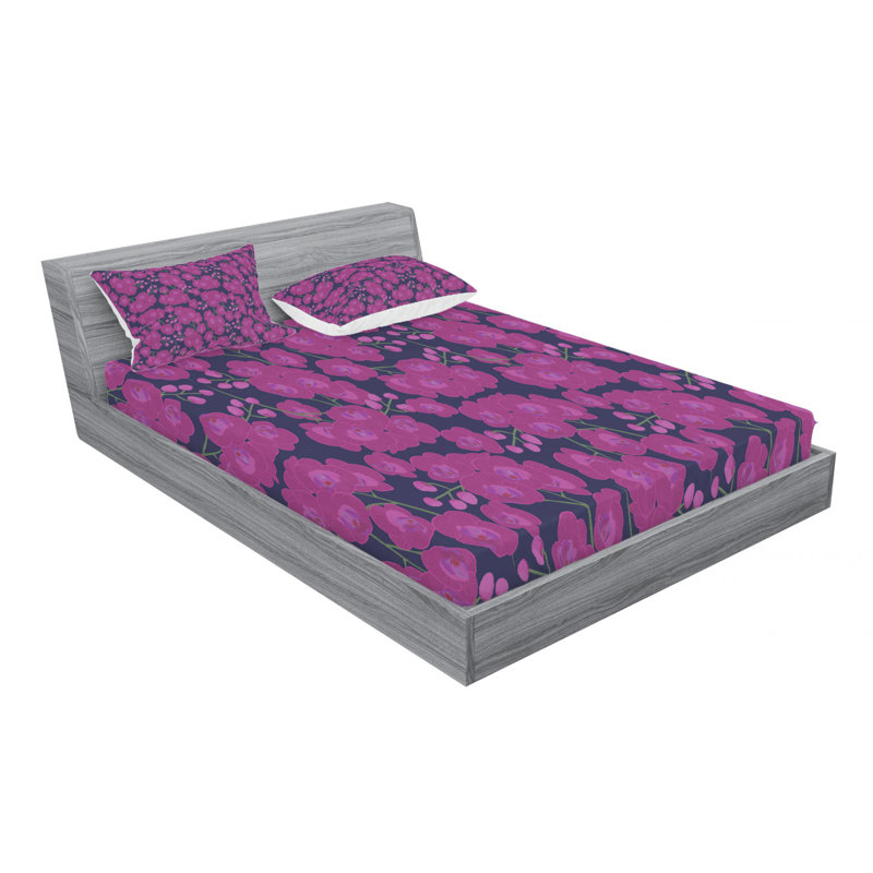 Microfiber Floral Fitted Sheet, Full Fitted Sheet with 2 Pillowcases