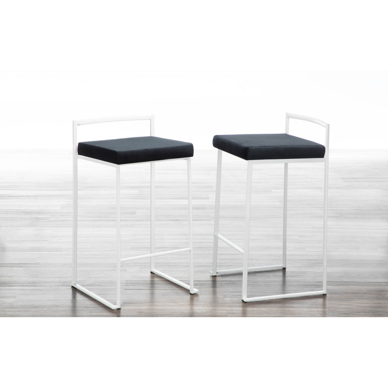 Tabouret de bar et de comptoir Ernestine, Blanc, Velours noir, Tabouret de comptoir (siège d'une hauteur de 27 p