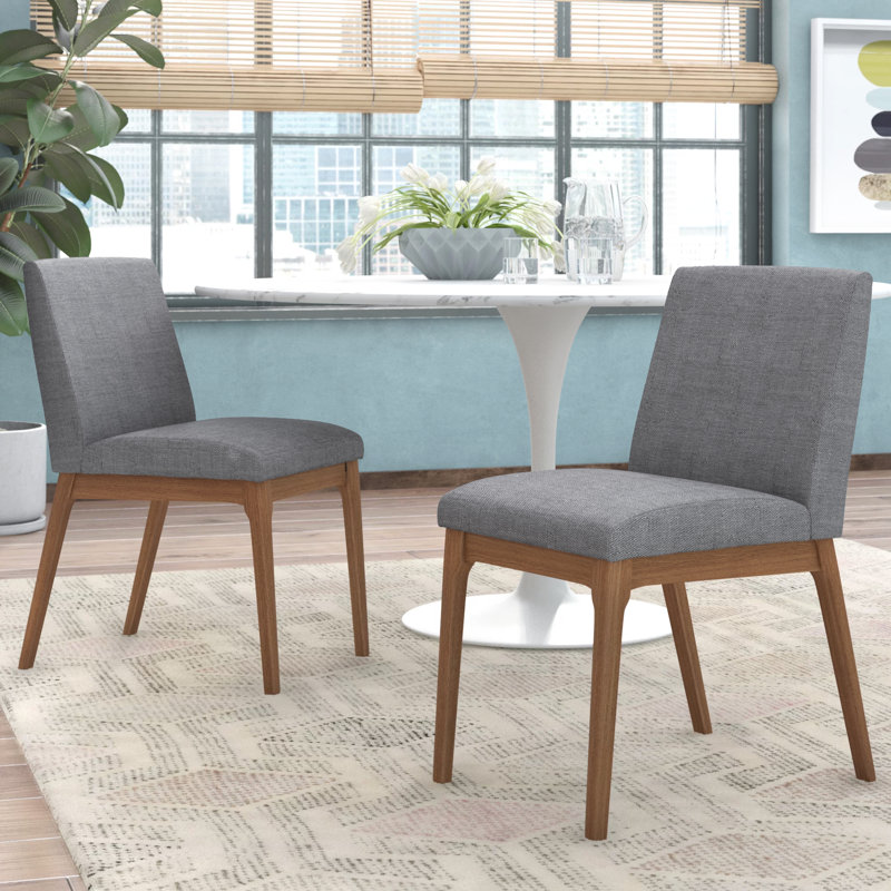 Chaise d'appoint en bois massif rembourrée Corriveau Cupp, 2, Gris foncé, Noyer
