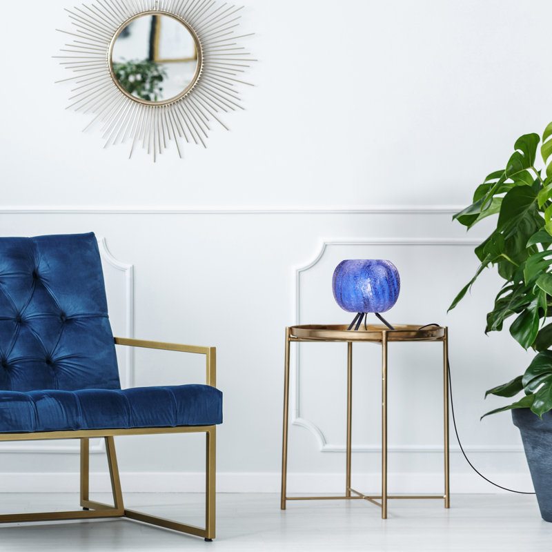 11.5"H Libby Black Tripod Table Lamp With A Luster Globe Shade, Blue