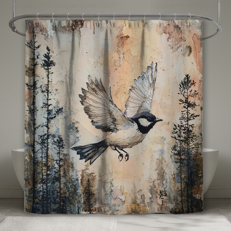 Rideau de douche aquarelle en vol, L 70 po x H 84 po