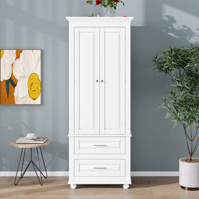 Armoire de rangement haute avec deux tiroirs, armoire de salle de bain multifonctionnelle autoportante avec tablette réglable pour salle de bain / bureau