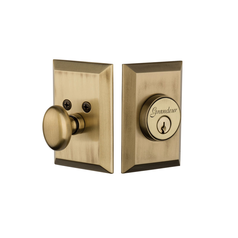 Fifth Avenue Single Cylinder Deadbolt, Vintage Brass
