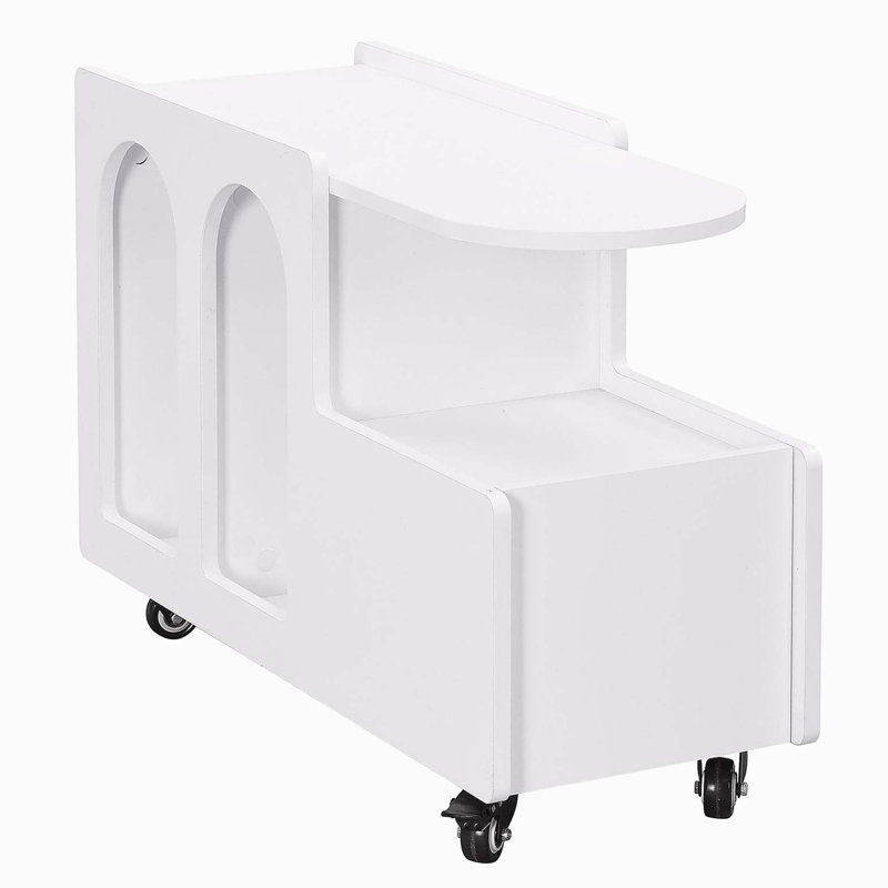 Table de bout mobile avec roulettes verrouillables ON-TREND, table d'appoint de style crème avec tiroir de rangement, table de chevet étroite de 11,8 pouces avec rangement multicouche, salon, blanc