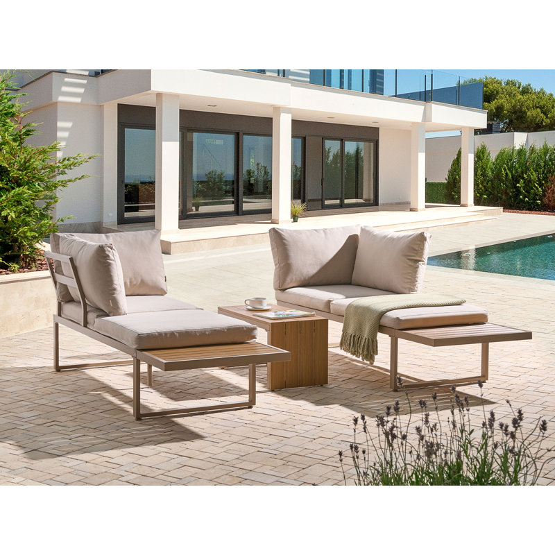 Garden Corner Sofa with Table 4 Seater Right Hand Modular, Beige, Natural