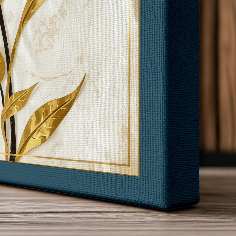 Golden Study Botanical - Wrapped Canvas, 36x24 - 91.4 x 61.0 cm, Teal Border