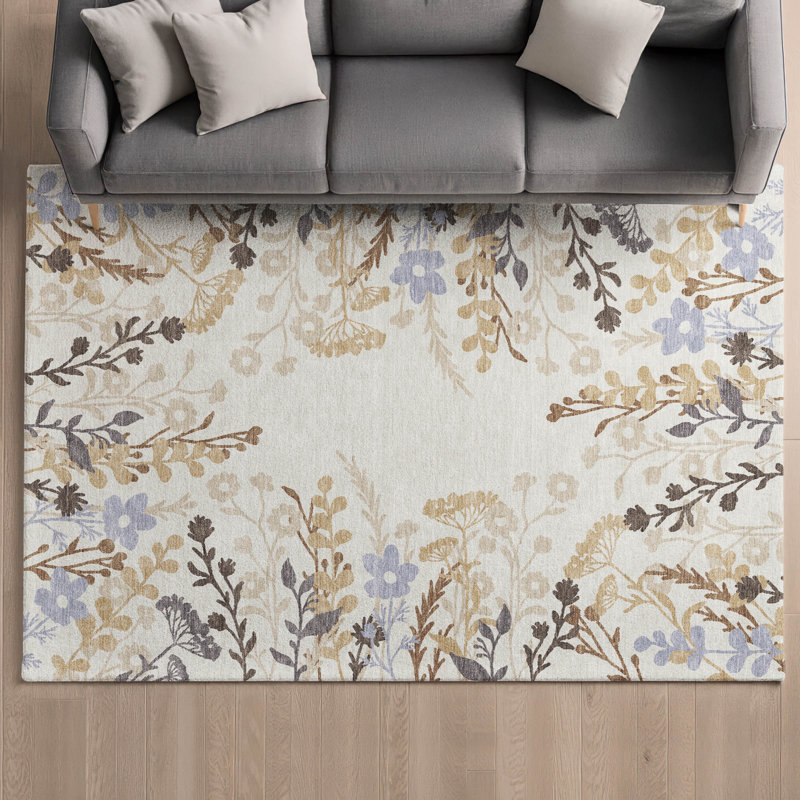 Tapis floral lavable à la machine de qualité supérieure Mayfield AMF2334, Ivory, 8 pi x 10 pi