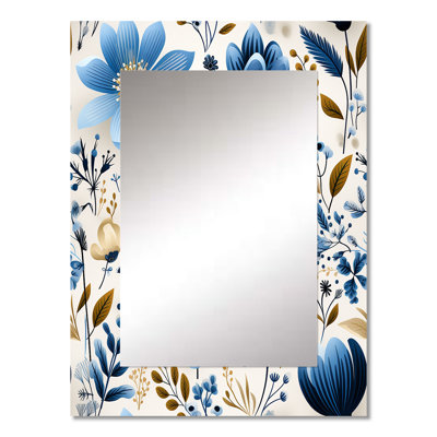 Nordic Blue Bloom Scandinavian Floral - Floral Mirror Wall Decor