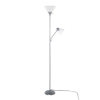 72" Contemporary Metal Floor Lamp in Silver Metal and Frosted White Plastic Shades