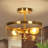 2-Light Gold Semi-Flush Mount Ceiling Light with Seeded Glass Shade