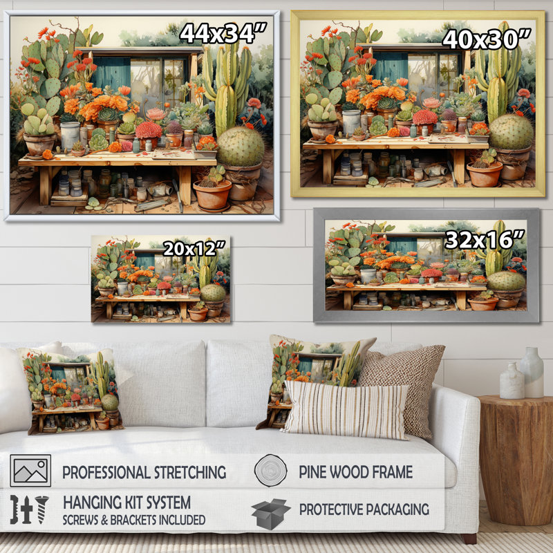 «Mexico Cactus Oasis Impasto III», reproduction d'art sur toile, H 16 po x l 32 po x P 1 po, Toile tendue