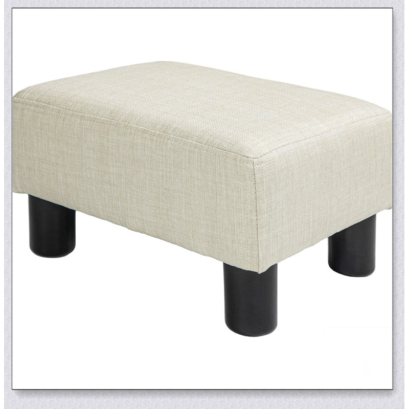 Ottoman Foot Rest, Small Foot Stool with Linen Fabric Upholstery and Plastic Legs, Cube Ottoman for Living Room, Green, Beige