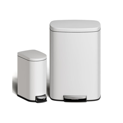 13 Gal & 2.6 Gal Step Trash Can Set, Stainless Steel Garbage Bin with Soft-Close Lid & Inner Bucket