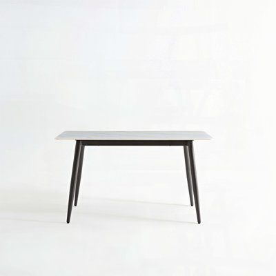 Grande table de salle à manger rectangulaire en pierre avec base en métal