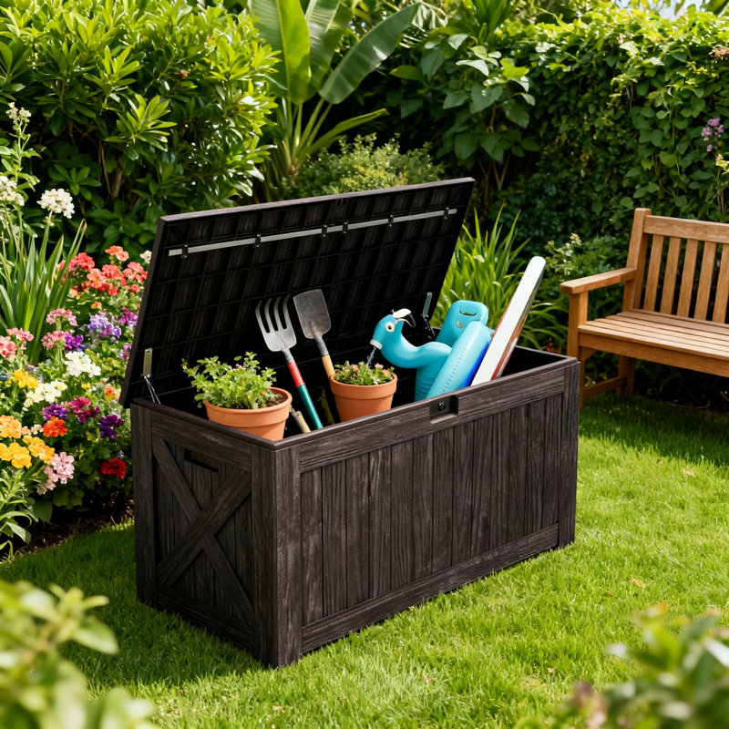 Outdoor Storage Box with Lid, 120-Gallon, 1-Unit, (Dark Brown), Dark Brown