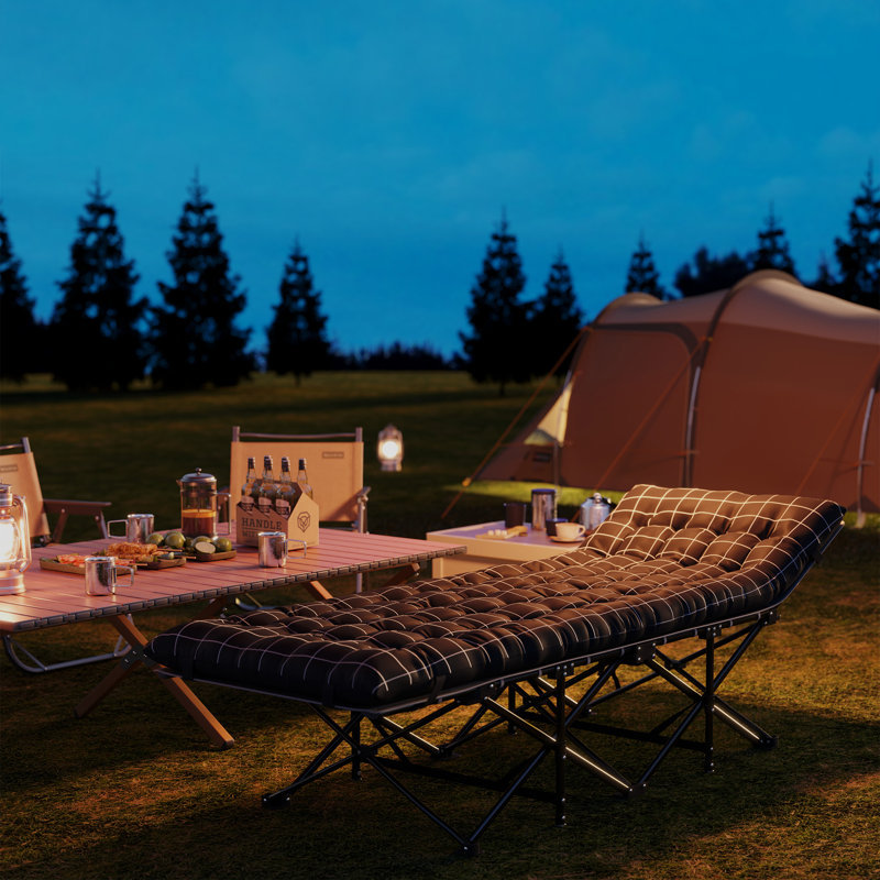 Lit de camping pour adultes avec matelas, lit pliant, noir