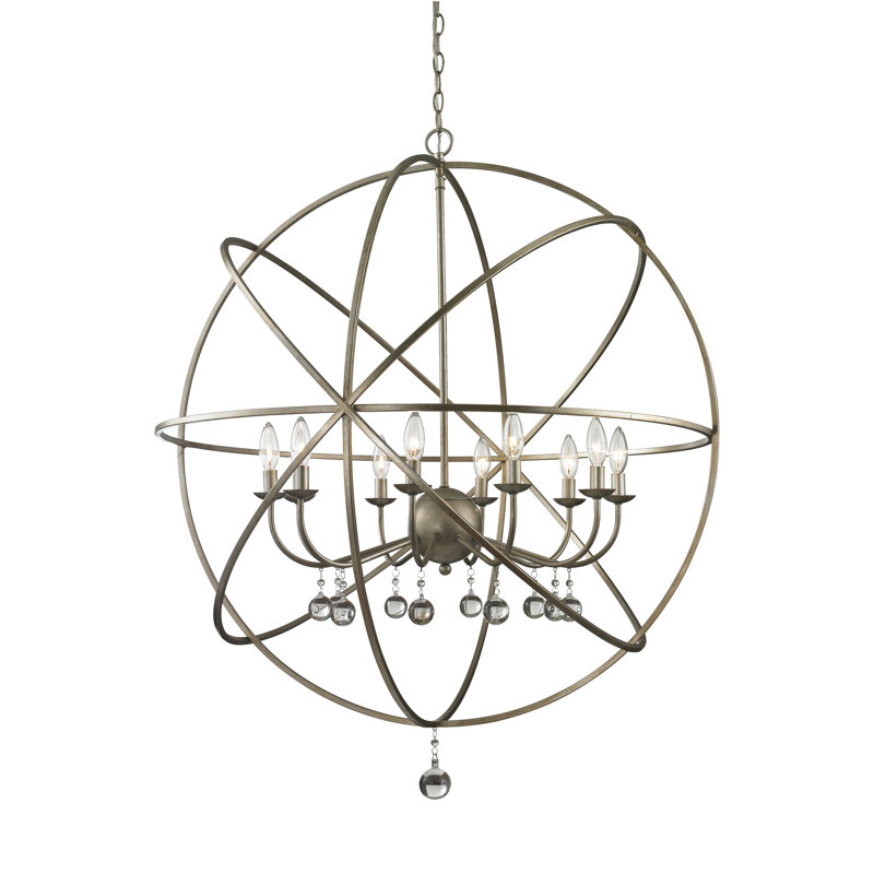 Lustre sphérique unique à 10 lumières Berdina, Argent antique