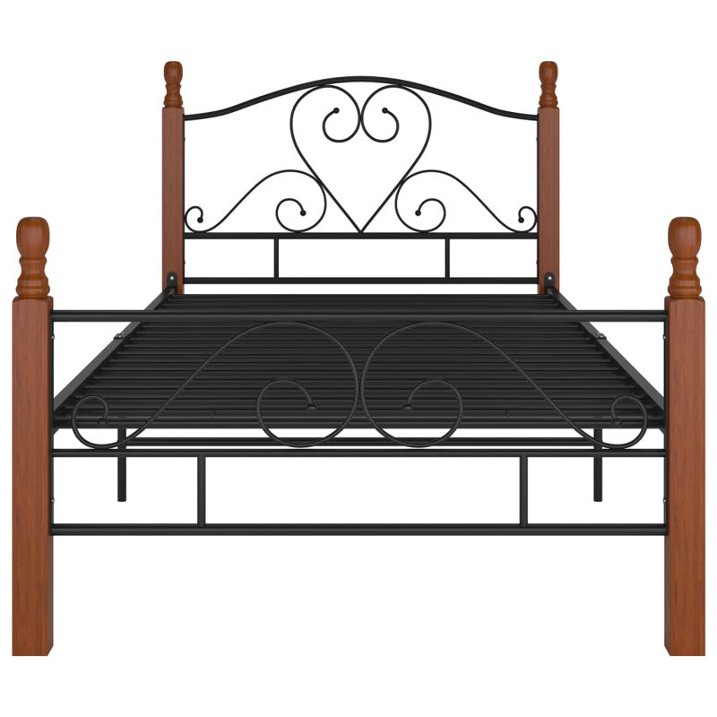 Rosalind Wheeler Bed Frame Black Metal, 120 x 200 cm, Dark Wood