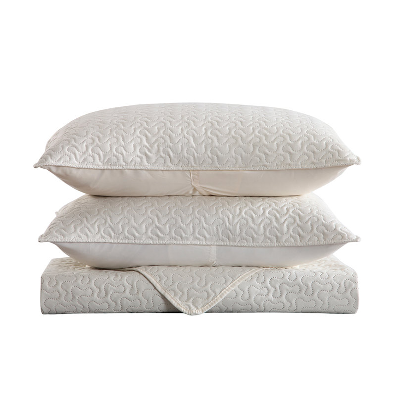 Ensemble de courtepointe en microfibre 3 pièces QSM02, Courtepointe grand + 2 couvre-oreillers standard, Blanc