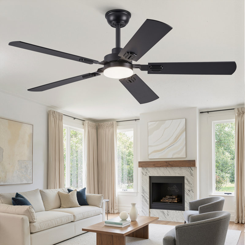Cissline 52" Modern Black 5-blade Ceiling Fan with Light Kit and Remote for Bedroom/Living Room