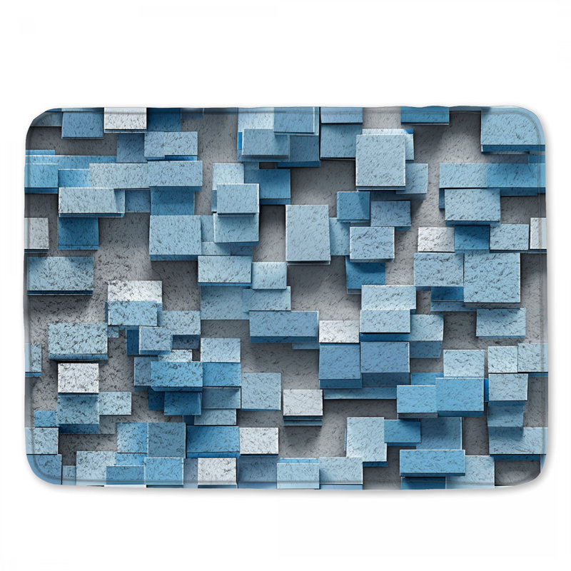 Tapis de bain bleu à blocs 3D, 34in W x 21in L