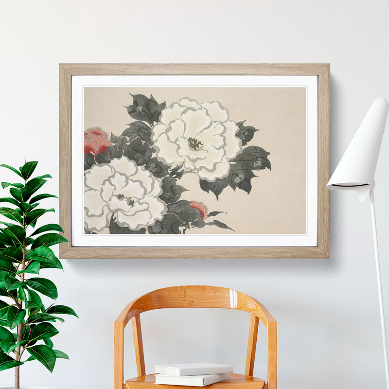 Mixed Flowers by Kamisaka Sekka - Picture Frame Painting, Oak, 27cm H x 36cm W x 2cm D