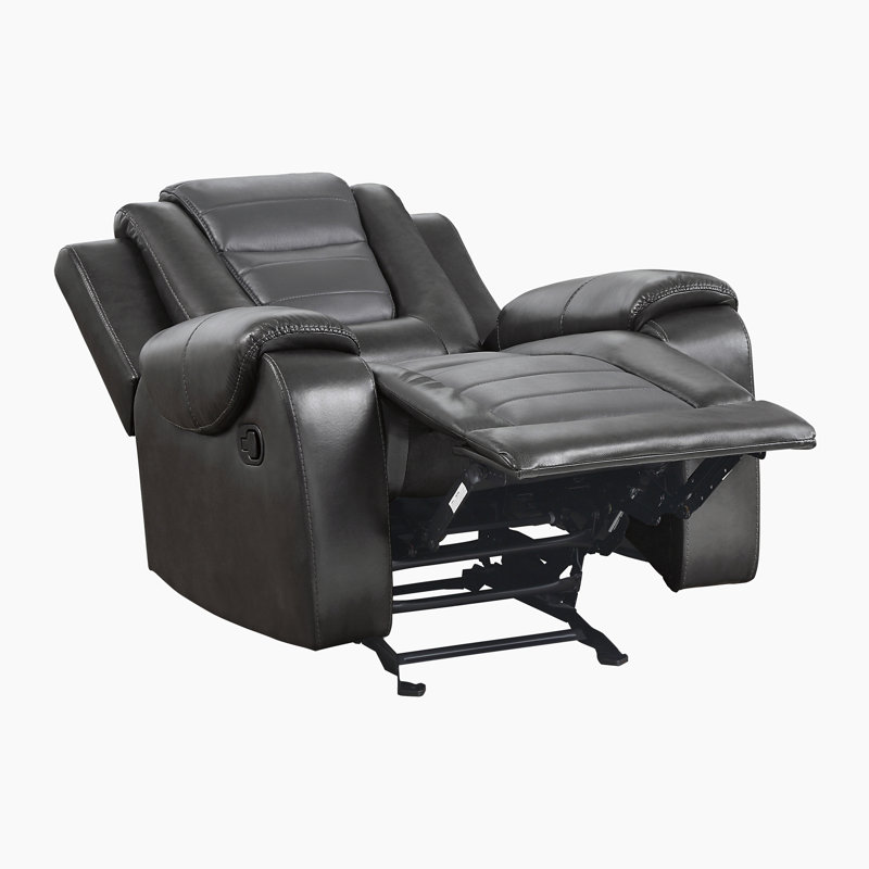  Lenhof 40" Transitional Premium Faux Leather Glider Reclining Chair with Gentle Gliding Motion & Tab Pull Recline