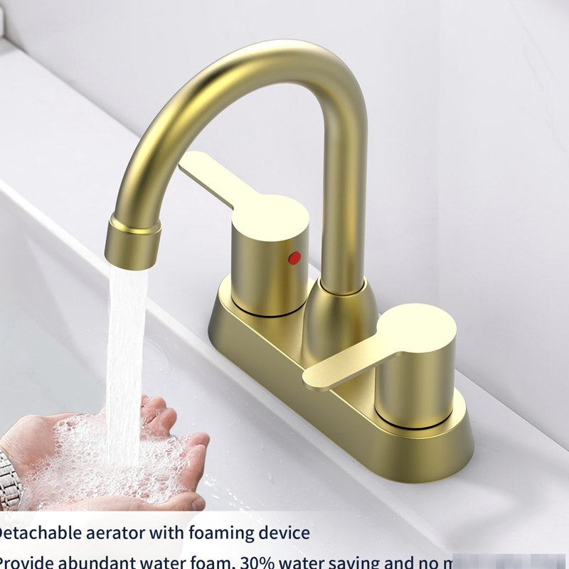Robinet pour salle de bain en or brossé avec 2 poignées - Robinet en laiton massif robuste en acier inoxydable facile à installer - installation en 30 minutes pour les salles de bain