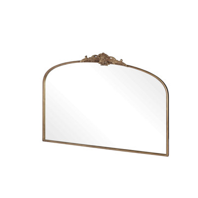 Vintage Arched Gold Mirror: 40"x30" Arched Antique Brass Mirror with Full Metal Frame Baroque Traditional Ornate for Entryway,Fireplace, Living Room, Hallway