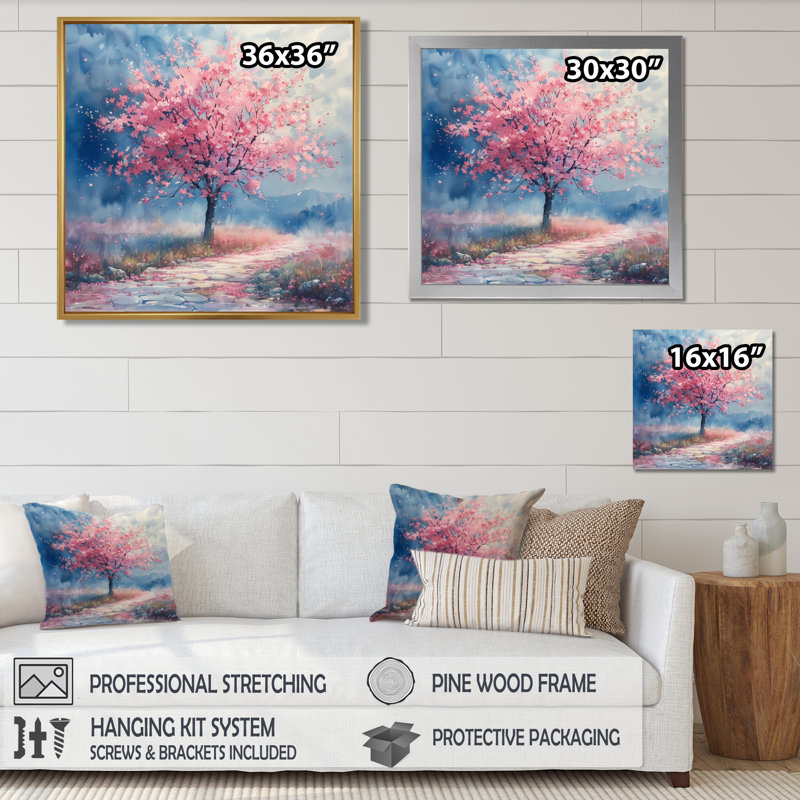 Pink Blue Spring Blooming Cherry Blossom Tree III - Cherry Blossom Wall Art, Wrapped Canvas, 36" H x 36" W