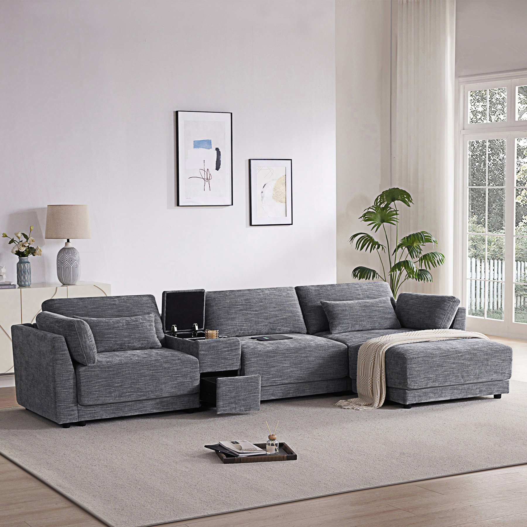 Latitude Run® Modular Sectional Sofa With Storage Console And Movable ...