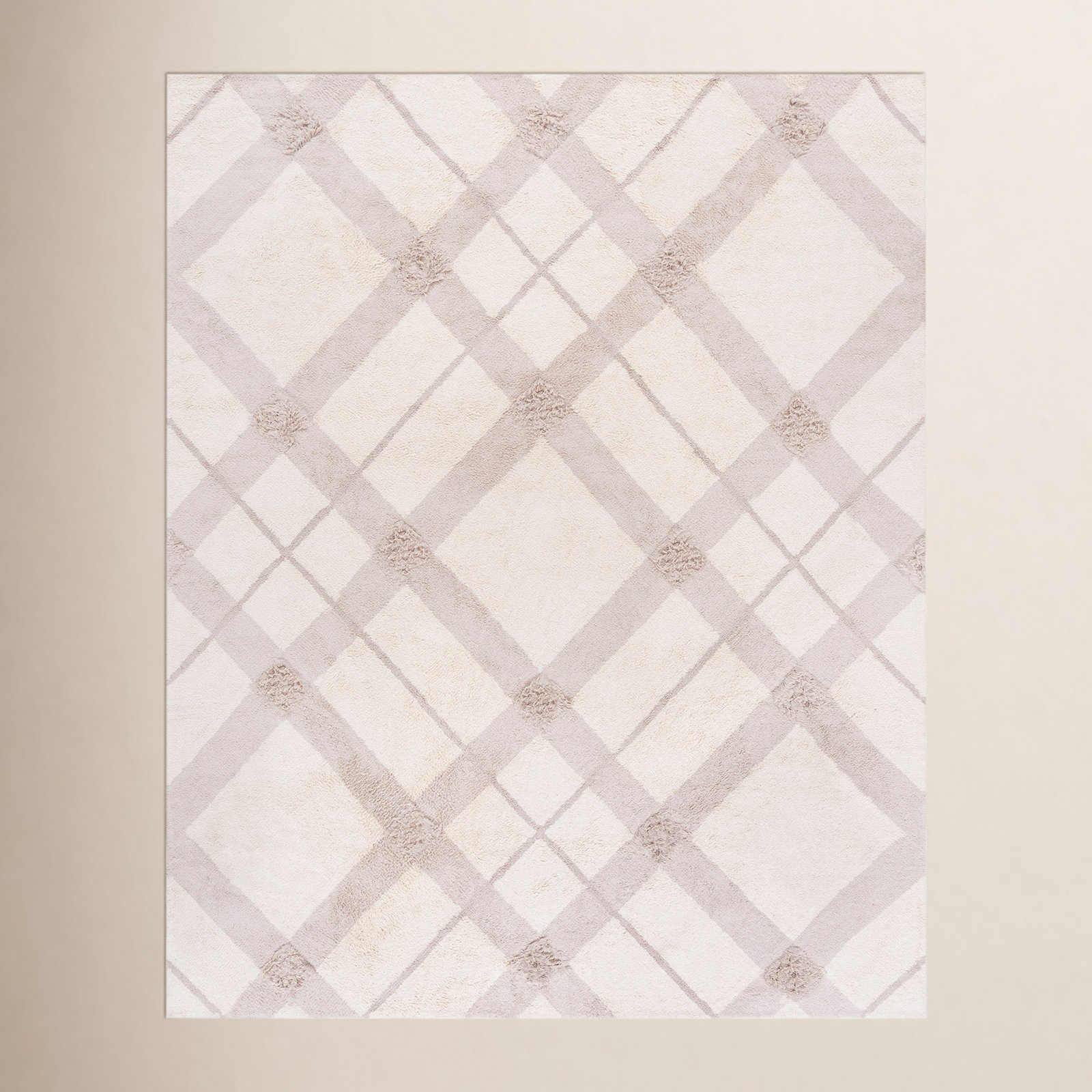 Auguste Beige Washable Hand-Woven Plaid Rug, Rectangle 8' x 10'