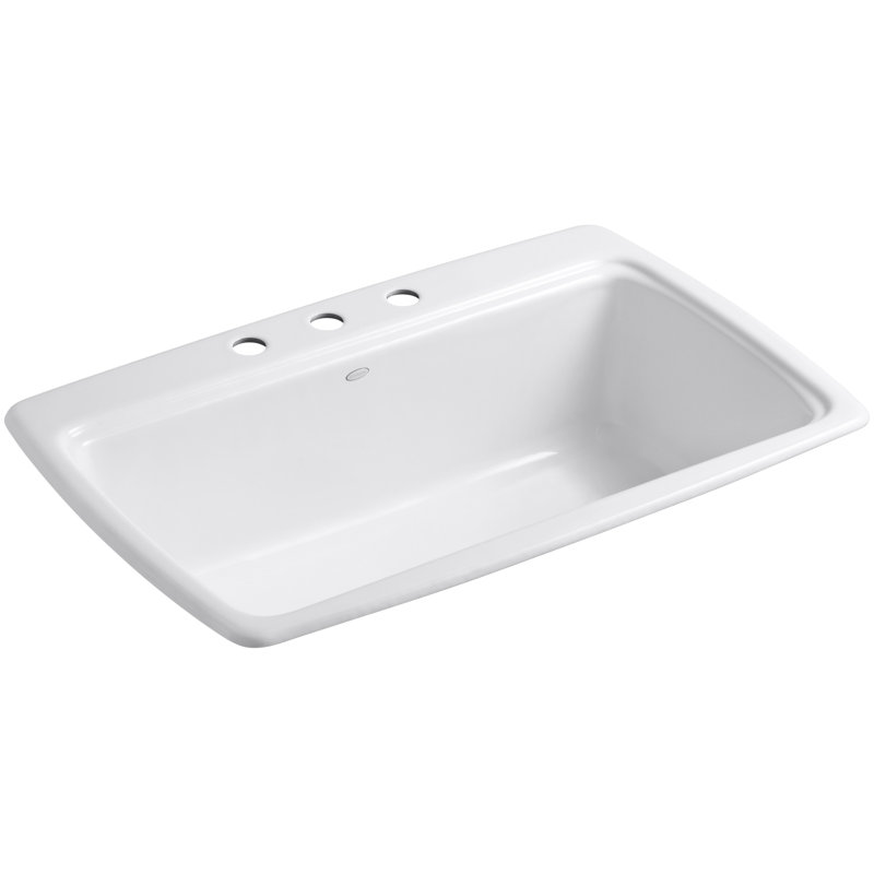 Évier de cuisine à simple cuve à montage sur le dessus L 33 po x l 22 po x 9 5/8 po Cape Dory®, 3 trous, Blanc