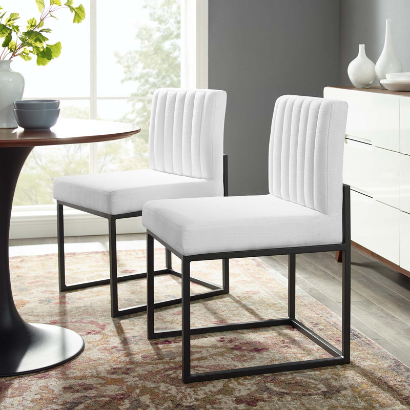 Chaise de salle à manger rembourrée en tissu Carled, Blanc, 2, Noir