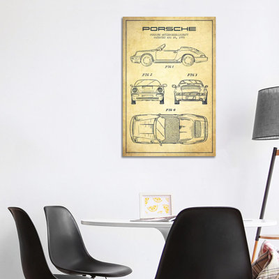 Porsche Corporation Porsche Patent Sketch (Vintage) by Aged Pixel - Wrapped Canvas Painting
