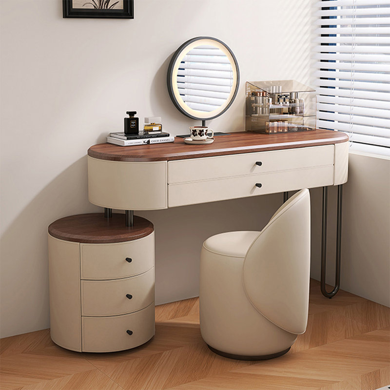 Coiffeuse avec miroir lumineux, 5 tiroirs, 1 chaise