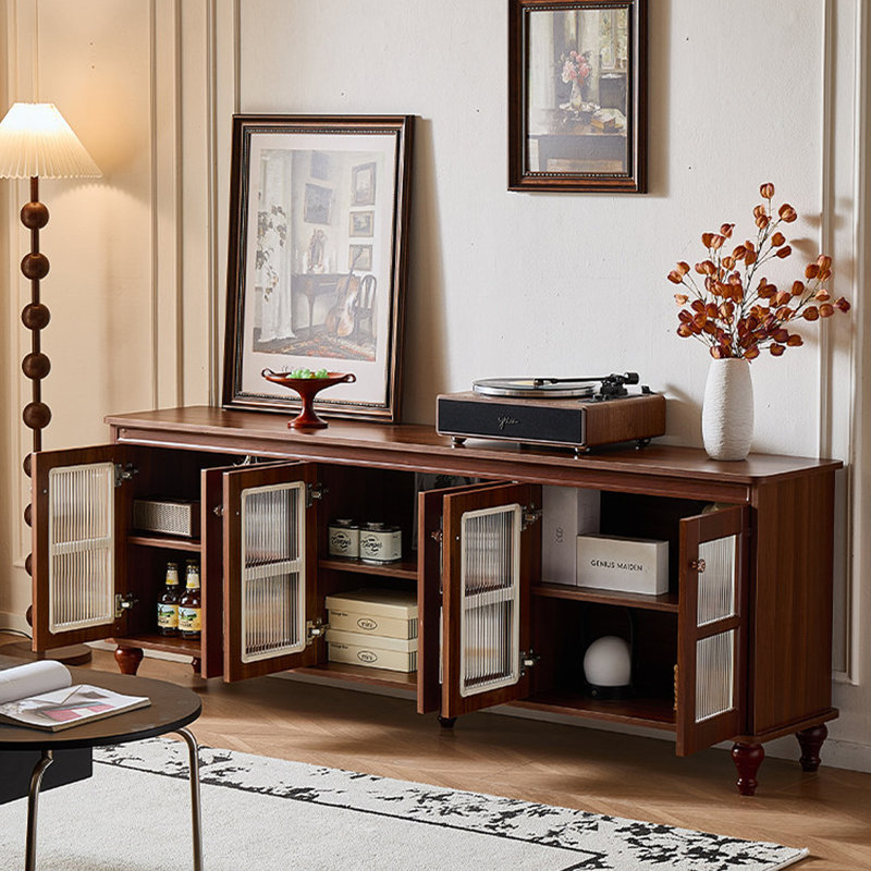 Meuble télé simple en verre rétro, H 28,34 po x L 94,48 po x l 15,74 po, Brun