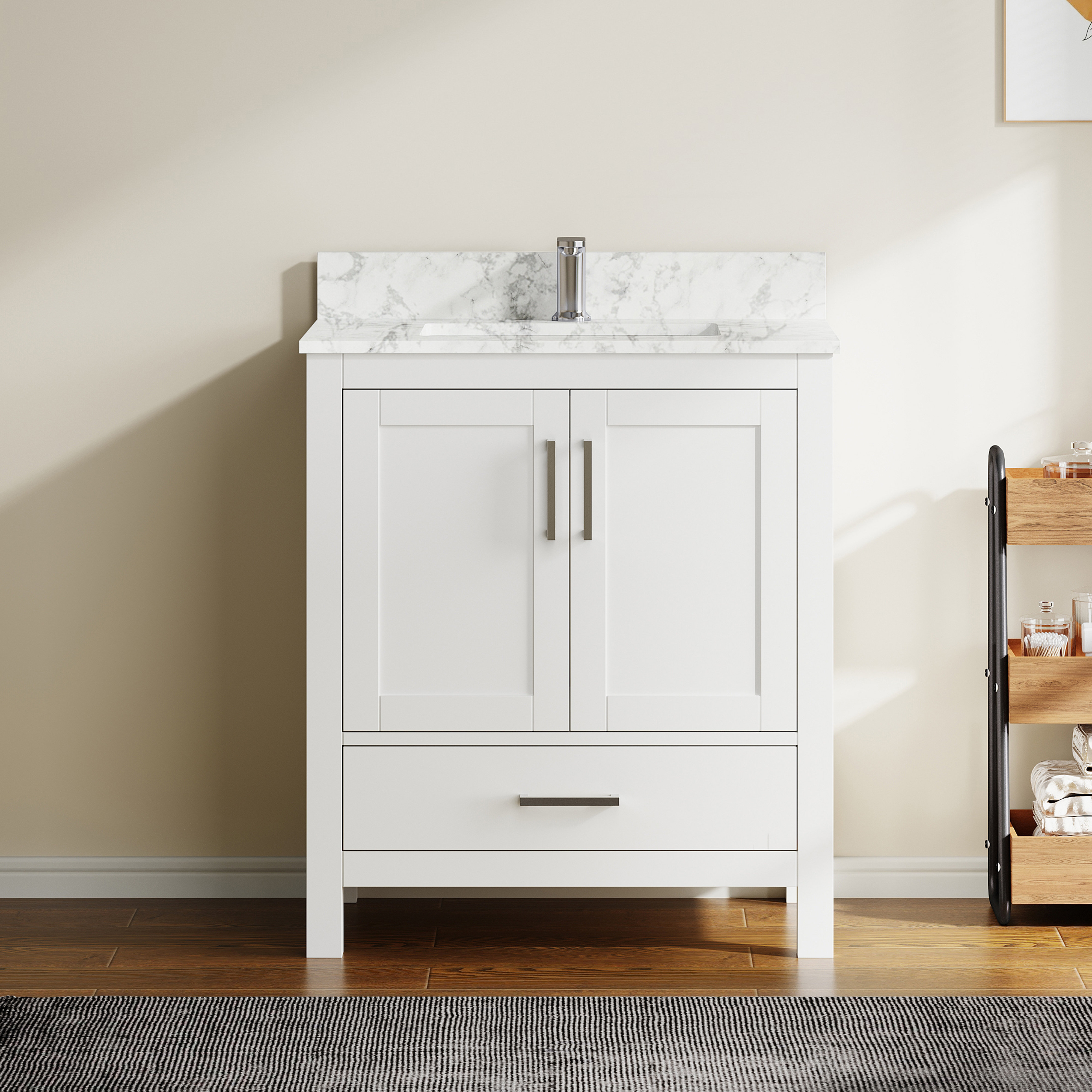MEDUNJESS 30'' Single Bathroom Vanity With Solid Surface Top Vanity ...