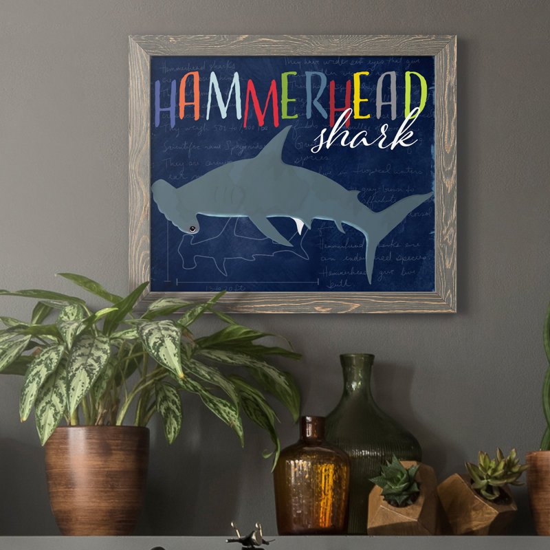 " Hammerhead Shark " Painting Print, 24" H x 18" W x 1.5" D, Gray