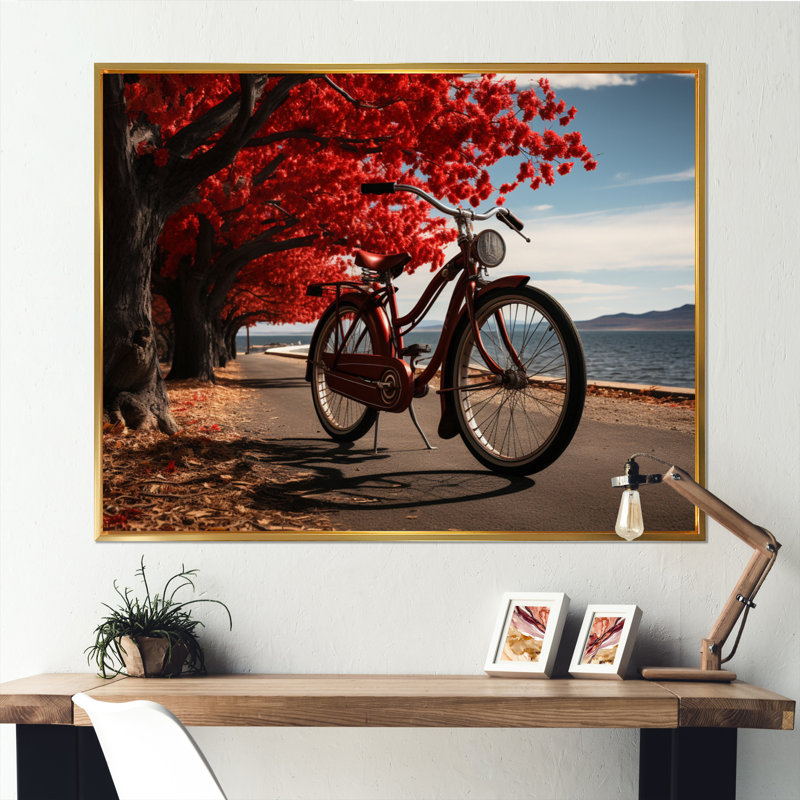 Vélo, voyage silencieux I - art mural sur toile, H 24 po x l 32 po x P 1 po, Cadre flottant doré