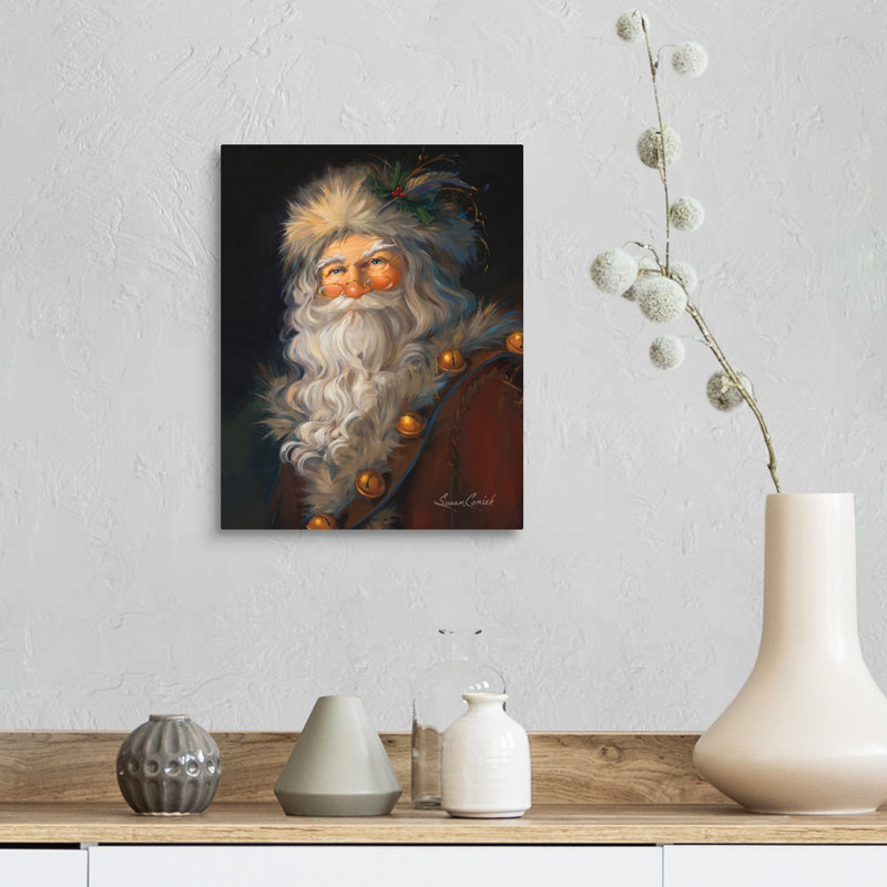  Père Noël, art mural par Susan Comish, H 14 po x l 11 po, Toile tendue, Sans cadre