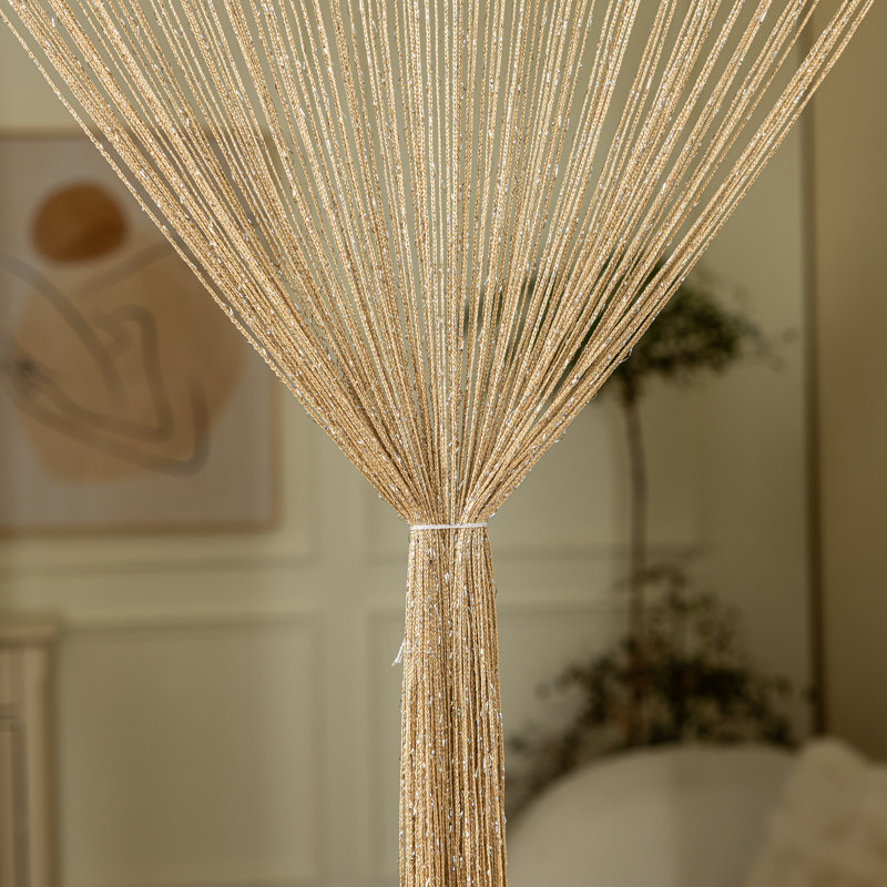 1Pc 39 X 78 Inch Door String Curtain Wall Panel Fringe Window Decorative String Curtain, Champagne