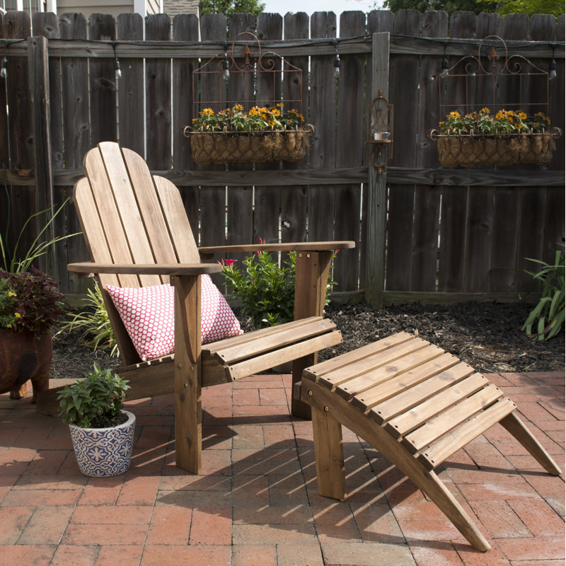 Langport Solid Wood Adirondack Chair with Ottoman, Teak