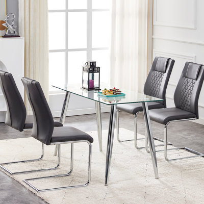 4Pcs Black Dining Chairs With Faux Leather Seat And Metal Legs For Kitchen, Living, Bedroom, Room Furnishings Of 4 Upholstered Pu Strong