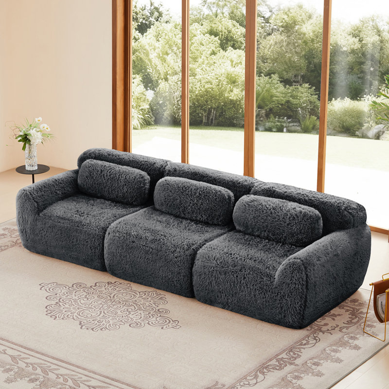 Tissu moelleux moelleux et moelleux de 114 po, canapé modulaire modulaire, conception ergonomique avec repose-pieds et coussins décoratifs, connexion par boucle pour emballage sous vide à compression complète
