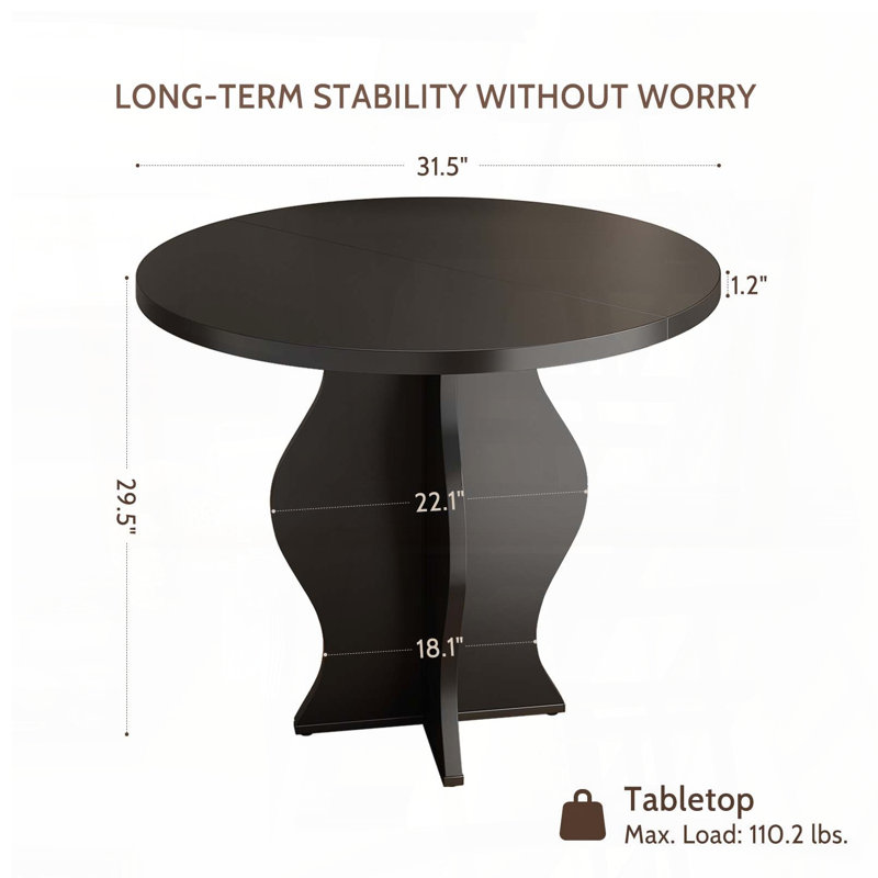 Petite table de salle à manger ronde avec base à piédestal Wave (31,5 po, noir, 2 à 4 places), Noir