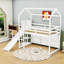 Lit mezzanine simple en bois avec glissoire, tablettes de rangement et lumière-2090555119